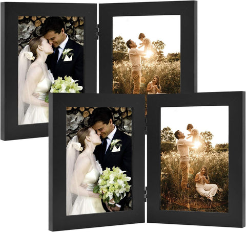 Golden State Art, 5x7 Double Picture Frame Black, 2 Pack