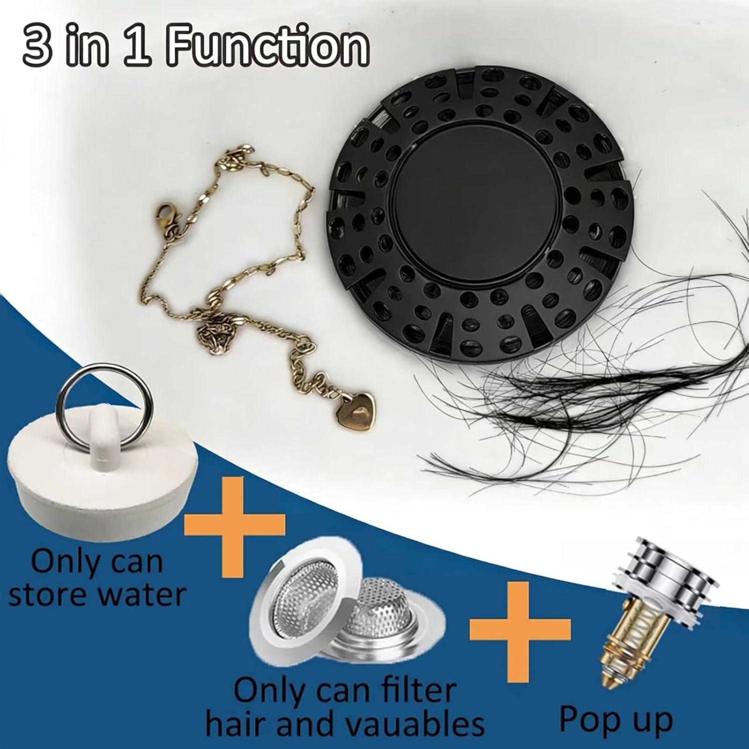 AzWzz Bathtub Drain Stopper,Pop Up Tub Stopper Plug with Hair Catcher Cover