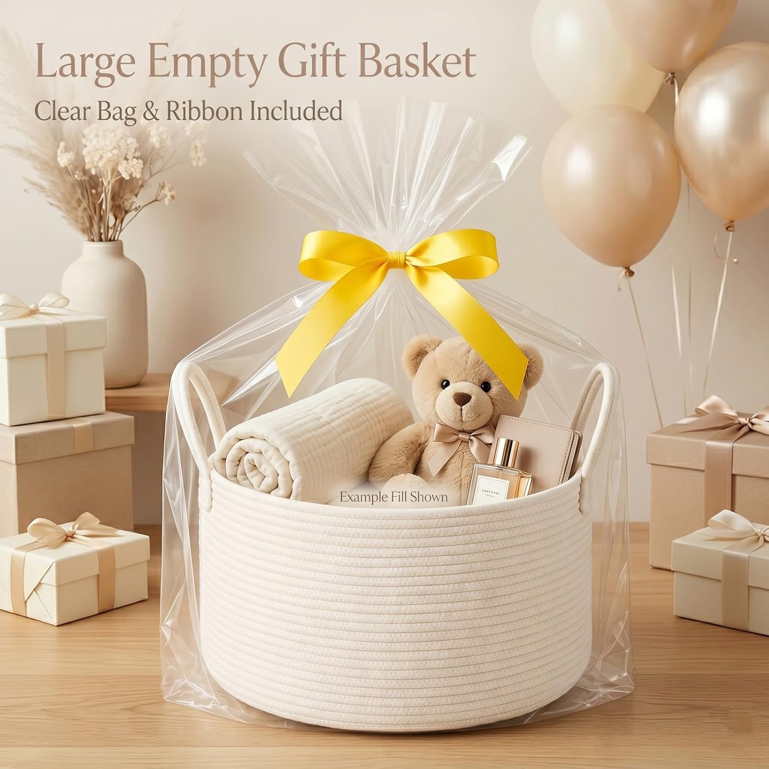 Extra Large Gift Basket Empty to Fill for Shower Gifting, White