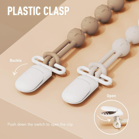 Cuddle Campus Silicone Pacifier Clip Holder with One Piece Design,Soft Flexible Binky Clips with Texture for Baby Boy and Girl Pack of 4 (0-6m)