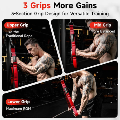MANUEKLEAR 24-Inch 3-Grip Tricep Rope Cable Attachment for Gym Greater ROM