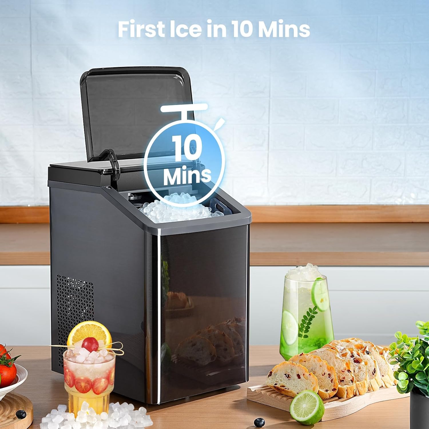 Gevi KNOVA Nugget Ice Maker Countertop, 40lbs/24H Portable Ice Machine Gray