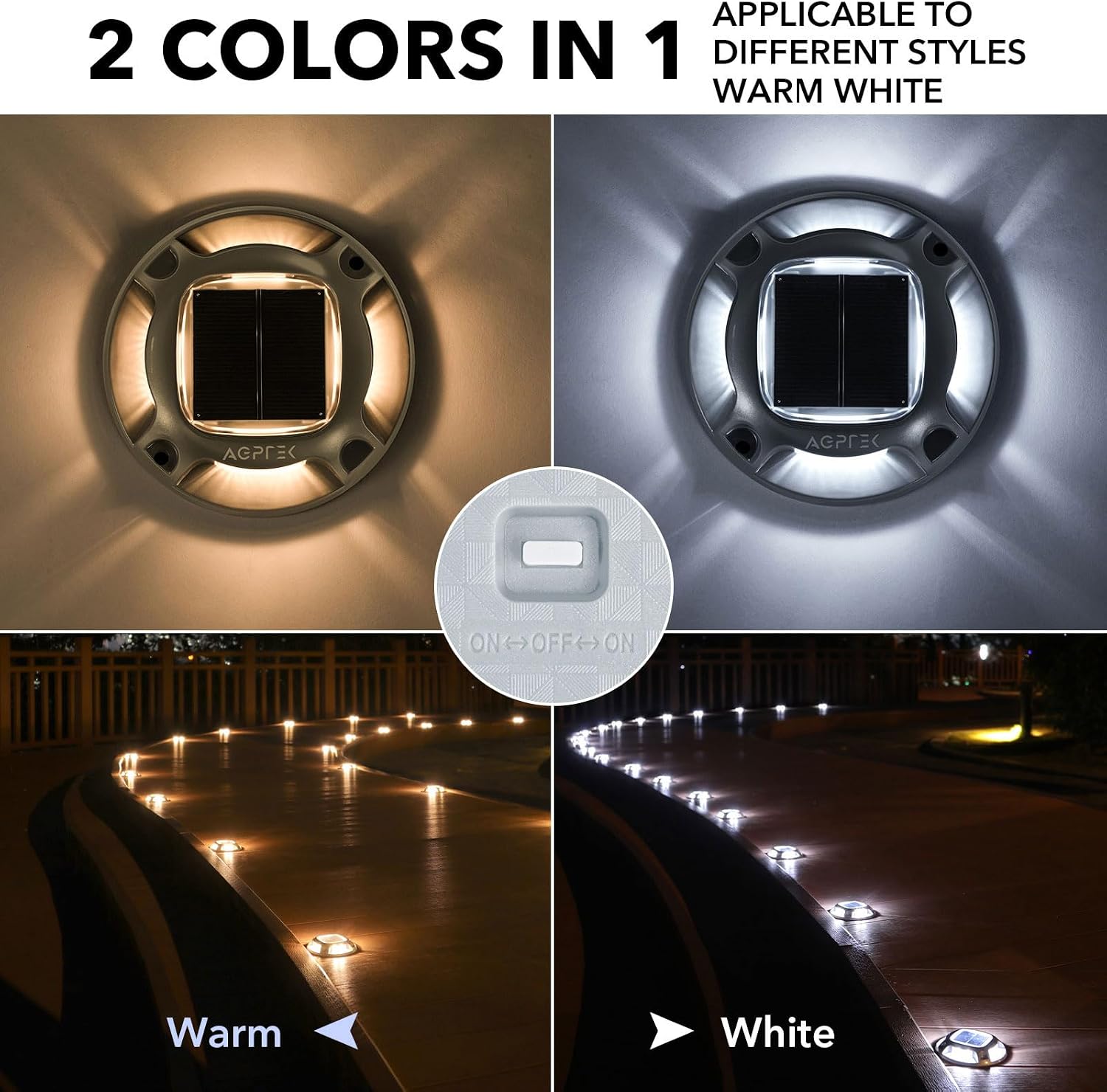 AGPTEK Solar Driveway Lights Outdoor 12 Pack, 2 Color Modes LED Deck Dock