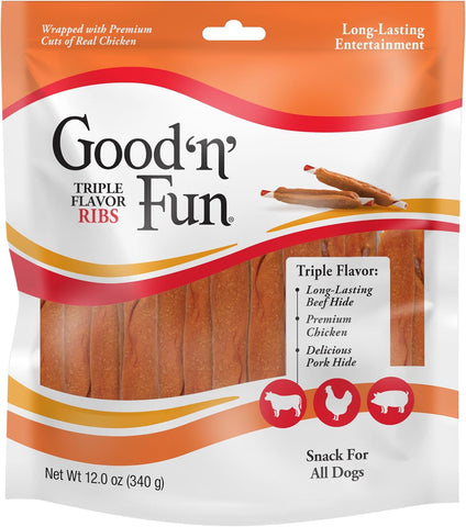 Good 'n' Fun Ribs Long-Lasting Dog Treat Made With Real Protein, 12 oz