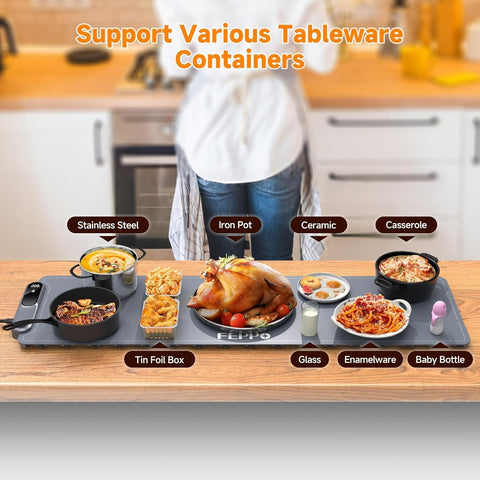 FEPPO Warming Mat for Food, Extra-Long Size 42"x12", Fast Full-Surface