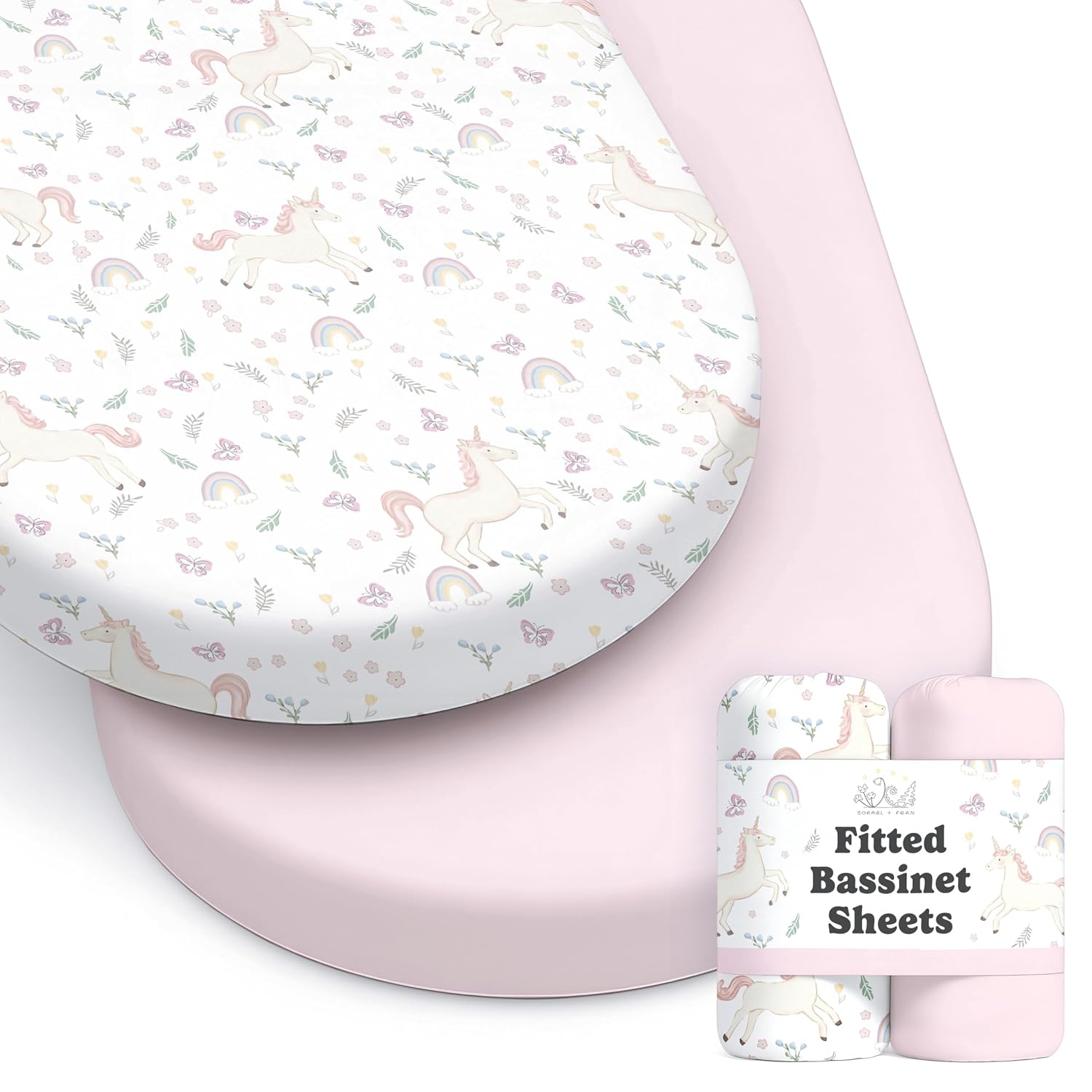 Sorrel + Fern Baby Bassinet Sheets 2-Pack for BassiNest (Unicorn Blossom)