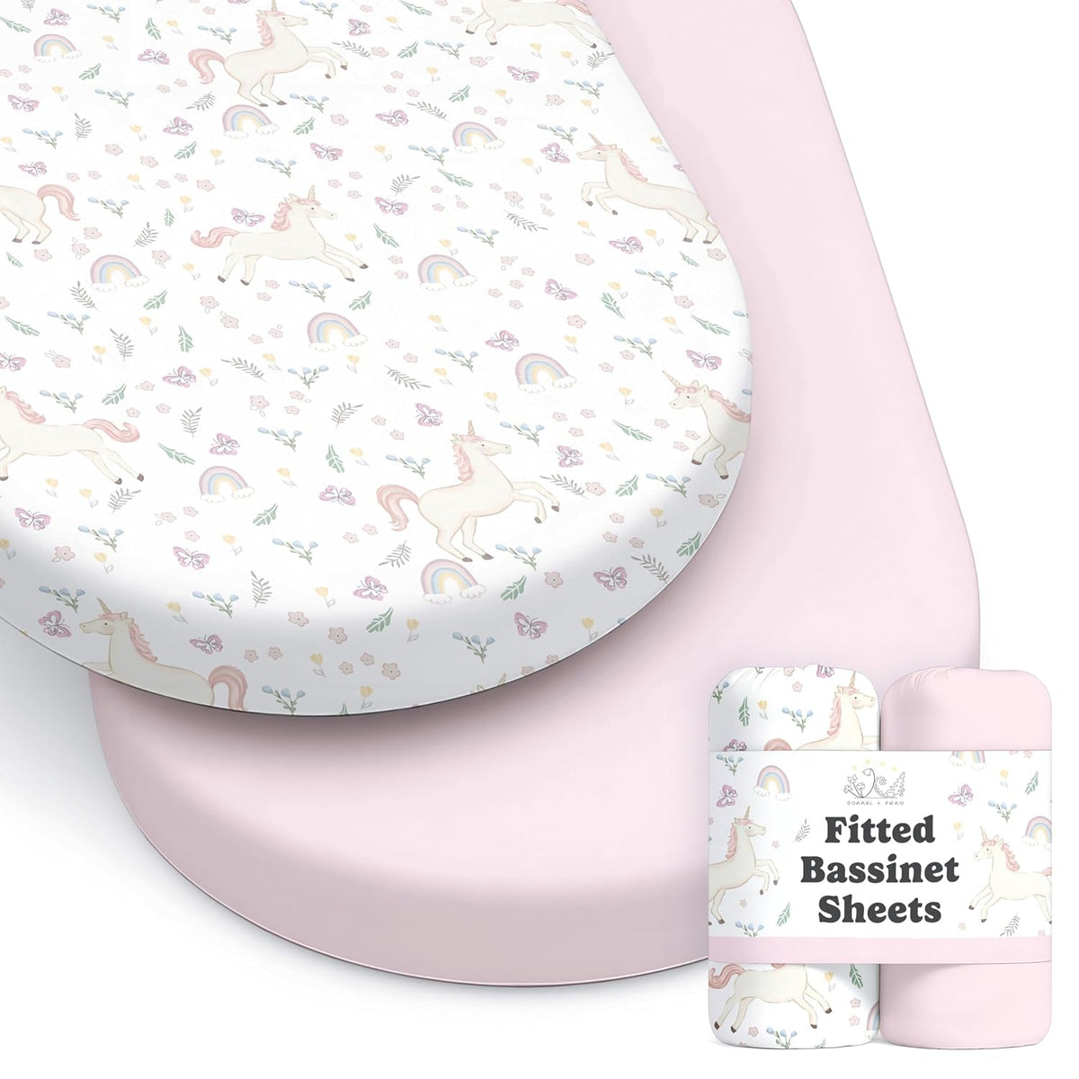 Sorrel + Fern Baby Bassinet Sheets 2-Pack for BassiNest (Unicorn Blossom)
