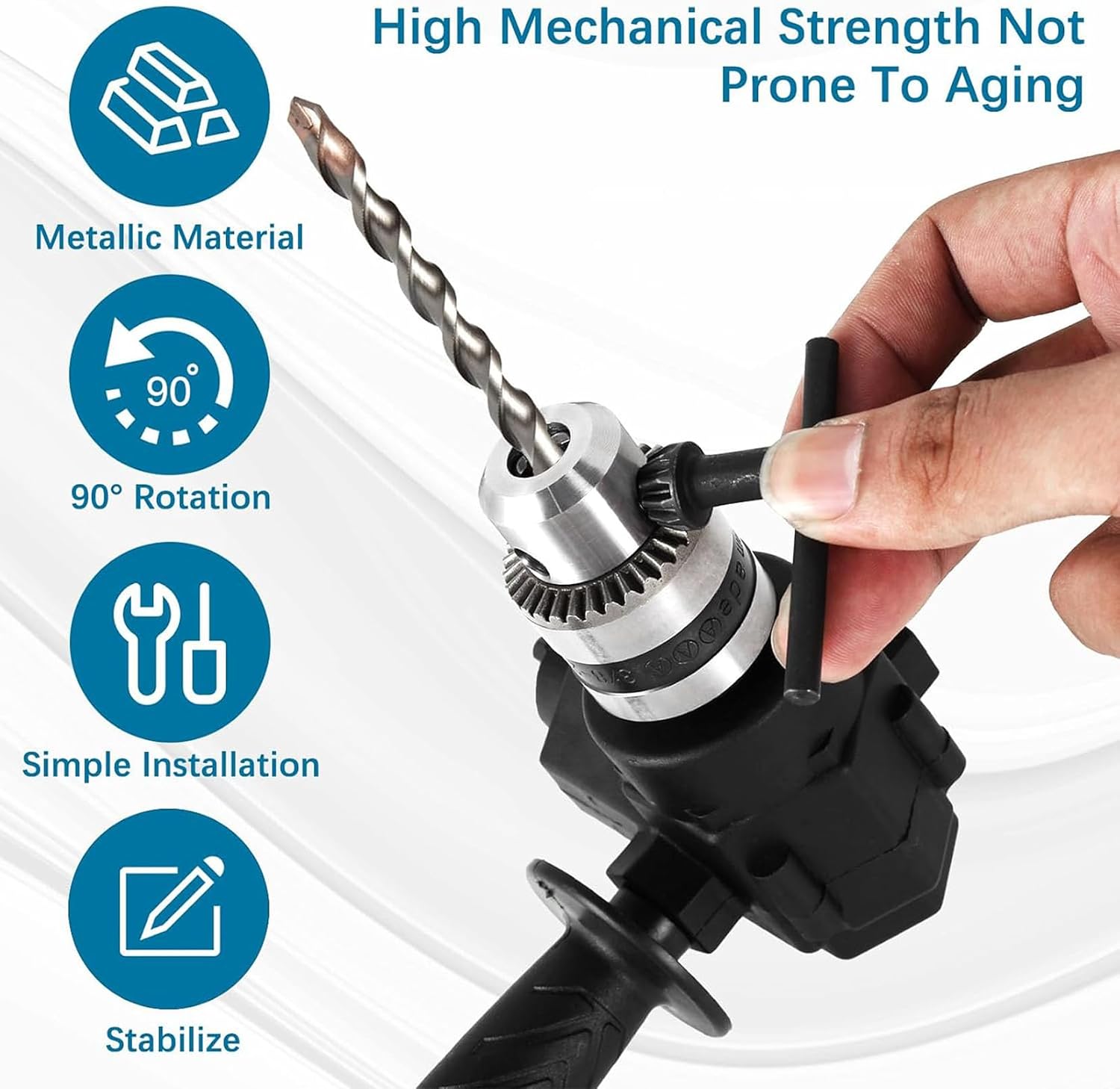 Right Angle Drill Attachment,90 Degree Drill Chuck with Handle,Cordless Right Angle Drill Attachment Adapter,Extension Chuck 7mm Shaft Electric Drill Extension Tool for Tight Corner Workspace
