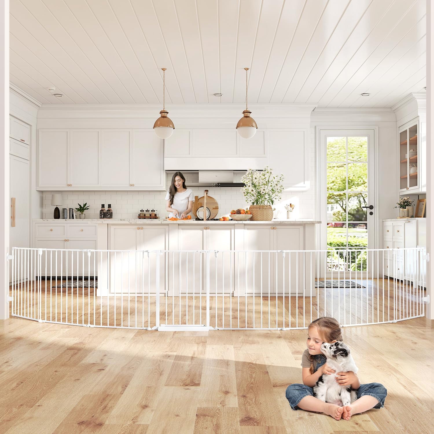 190" Extra Wide Baby Gate Playpen, Adjustable Baby Fence Play Yard