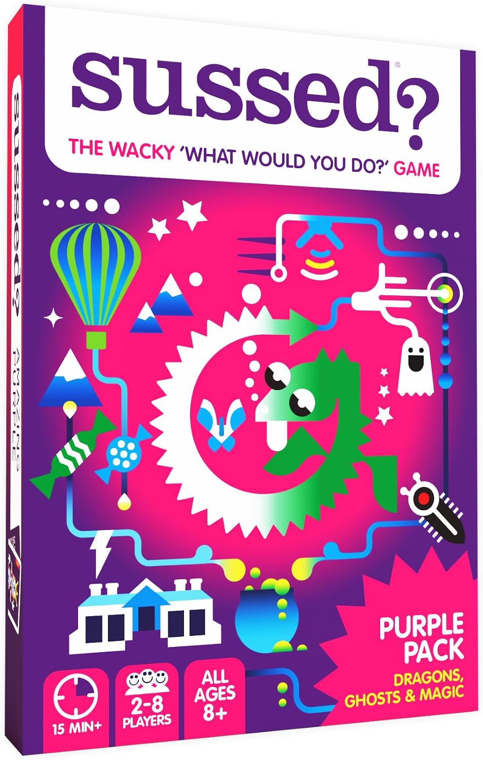 SUSSED Wacky ‘What Would You Do?’ Fantasy Card Game - Fun for Girls, Boys & Tweens - for Kids Ages 8 and Up, 2-8 Players, 15-30 Min Playtime - Purple Deck: Dragons, Space & Magic