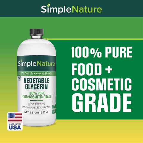 Simple Nature 100% Pure Vegetable Glycerin - 32 oz - Natural Pure Food/Cosmetic Grade for Skincare, Haircare, Cosmetics, Soapmaking, Crafts - Softening & Moisturizing Multipurpose Humectant