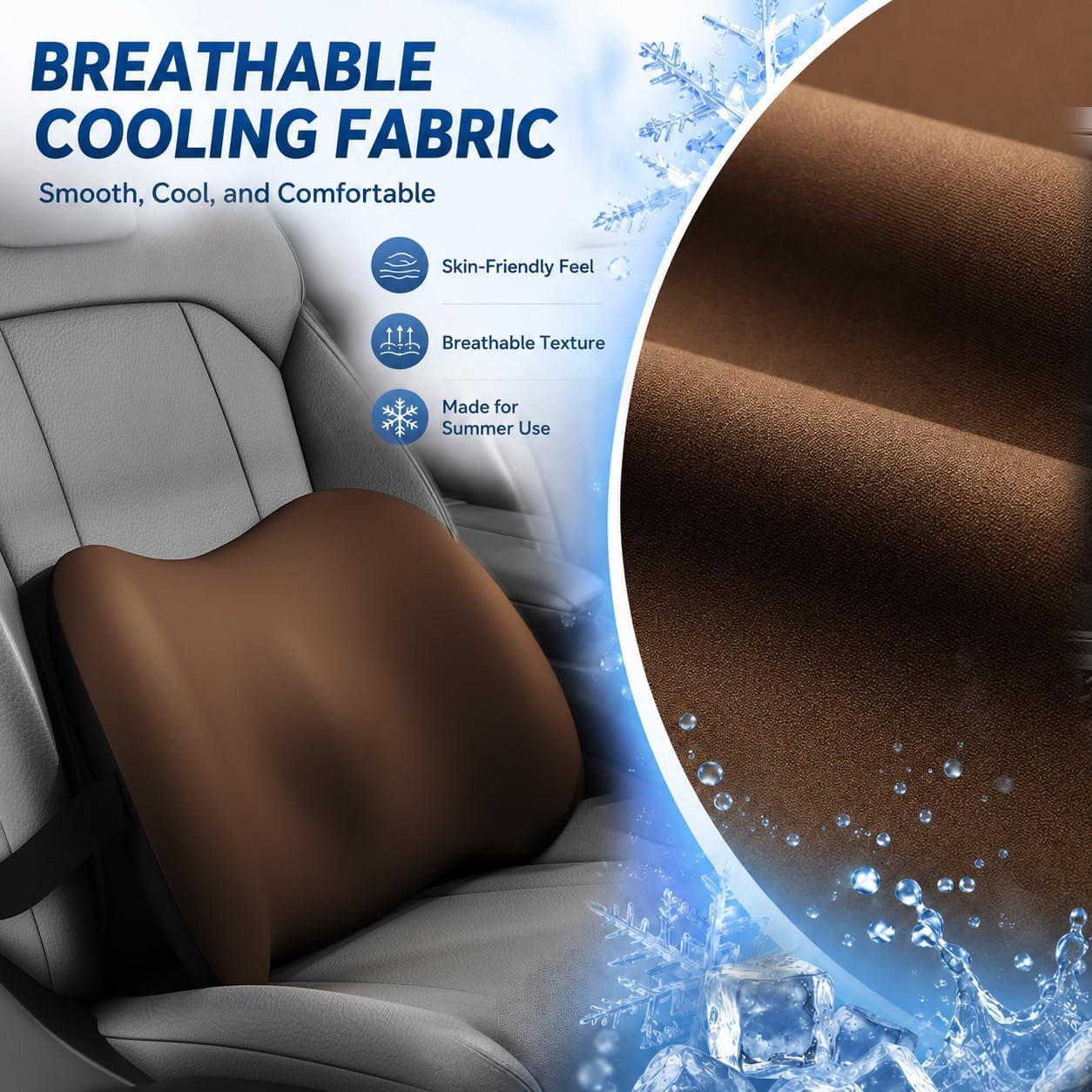 BYMECOST Cooling Lumbar Support Pillow for Car,Memory Foam Car Back Cushion