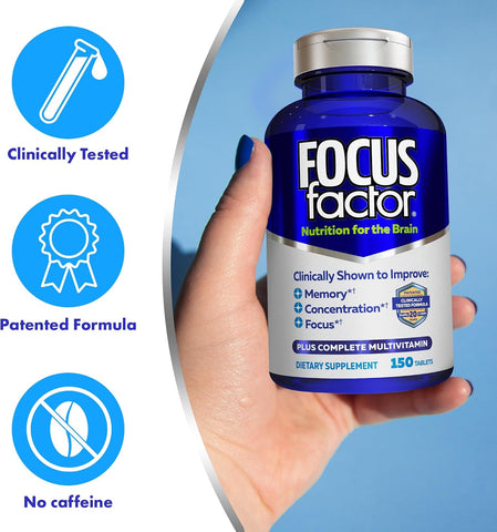 Focus Factor Nutrition for The Brain, Improved Memory & Concentration Brain Supplement, Complete Multivitamin with Vitamins B6, B12, D, Bacopa Monnieri & Tyrosine, 150 Count (Pack of 3)