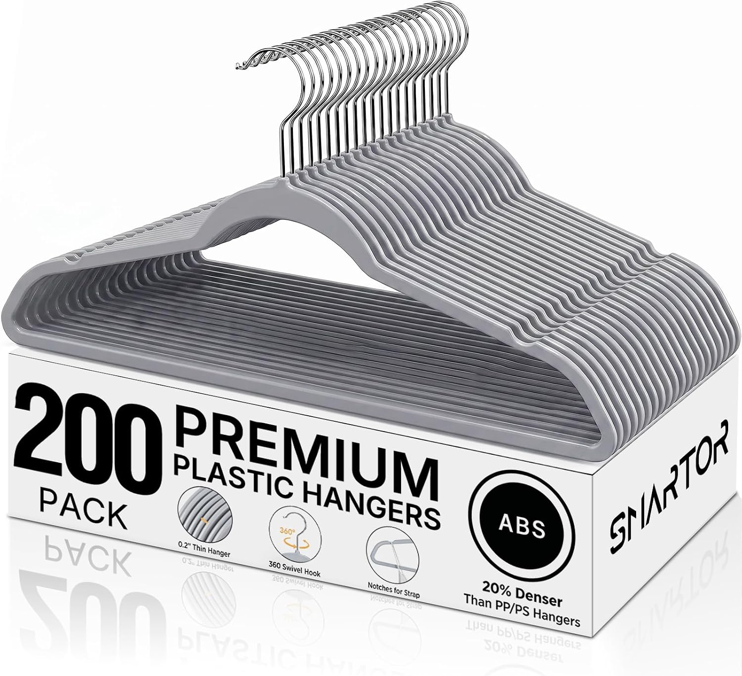 SMARTOR Plastic Hangers 200 Pack - Thin Hangers for Space Saving - Gray