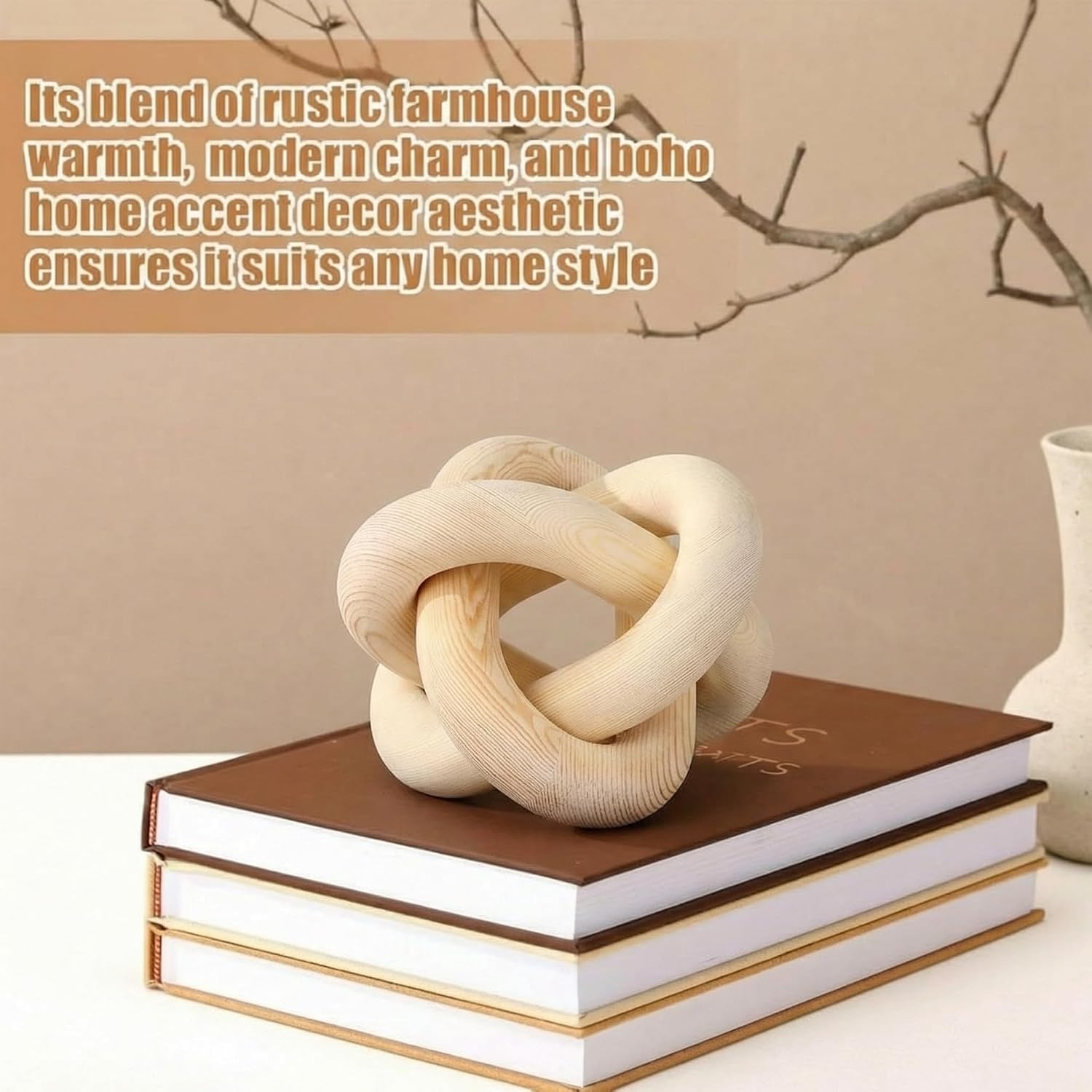 Yalikop 3 Link Wood Knot Decor Rustic Table Shelf Accents, Natural