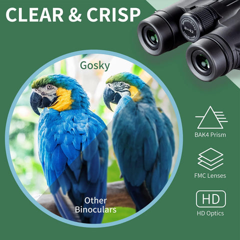 Gosky 8x42 Roof Prism Binoculars for Adults, HD Professional Binoculars for Bird Watching Travel Stargazing Hunting Concerts Sports-BAK4 Prism FMC Lens-with Phone Mount Tripod Strap Carrying Bag