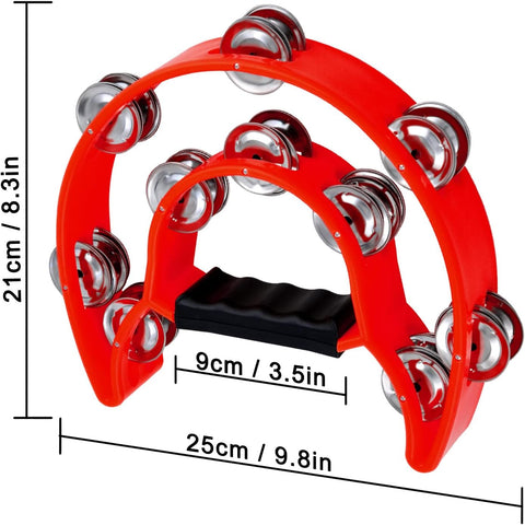 EastRock Double Row Tambourine Red Hand Held Percussion Half Moon for adult