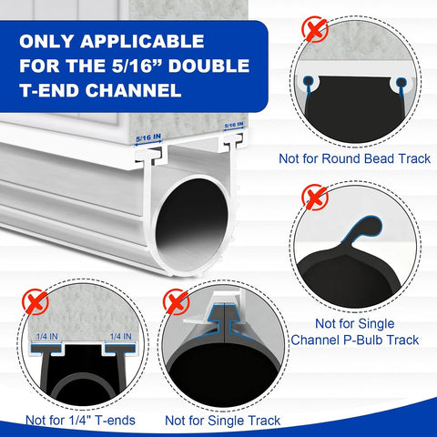 DGSL Garage Door Bottom Seal, 5/16 T-End Rubber Weather Stripping, 20 FT