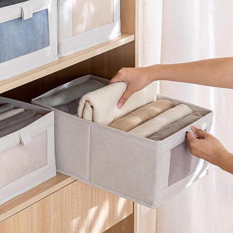 Linen Closet Organizers And Storage, 6 Pack Closet Storage Bins Linen Closet Baskets for Closet Organization Foldable Closet Organizer Bins with Clear Window For Organizing Clothing, Jeans, Shelves
