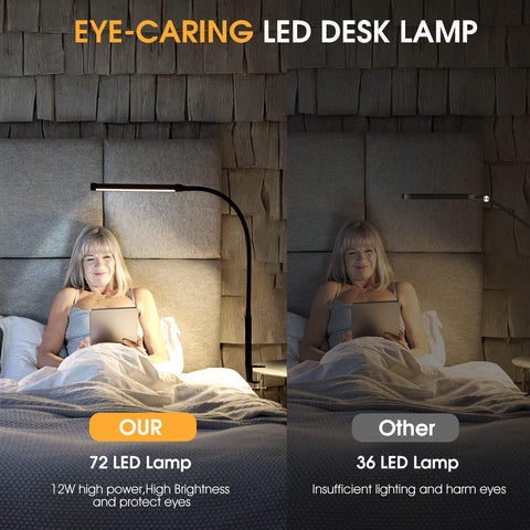 Voncerus LED Desk Lamp with Clamp, Clip on Lights for Home Office, Black