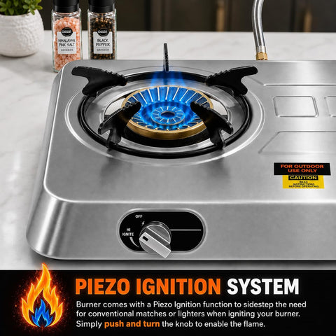 XtremepowerUS Double Burner Propane Stove, 25,516 BTU Outdoor Camping Cooktop with Auto Ignition, Portable Stainless Steel LPG Gas Stove for Camping, RV, Tailgating & Outdoor Cooking
