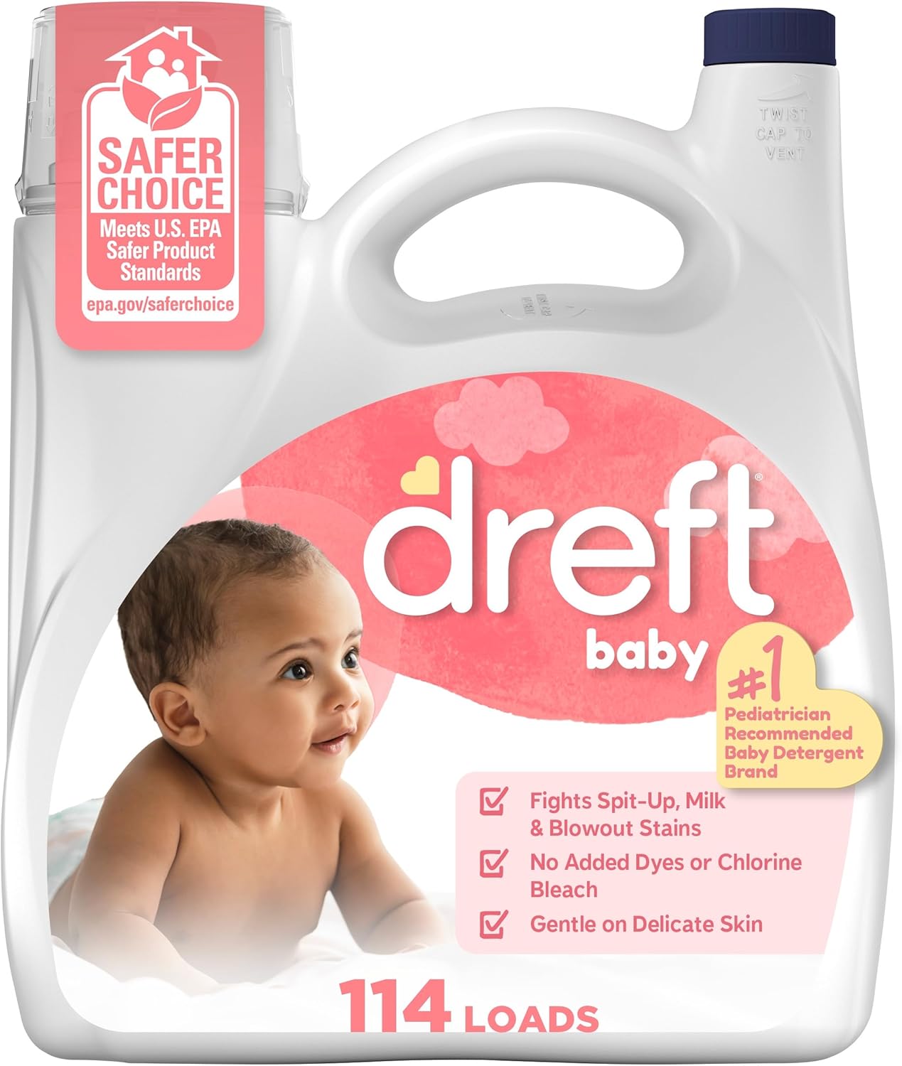 Dreft Baby Liquid Laundry Detergent, Gentle on Sensitive Skin Laundry Soap, 150 fl oz, 114 Loads (Packaging May Vary)