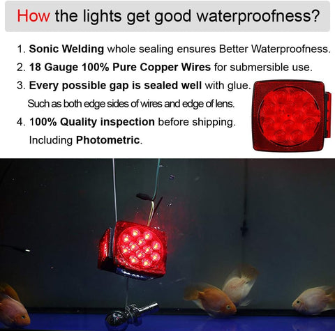 CZC AUTO 12V Submersible LED Trailer Tail Lights Left&Right Reverse Lights