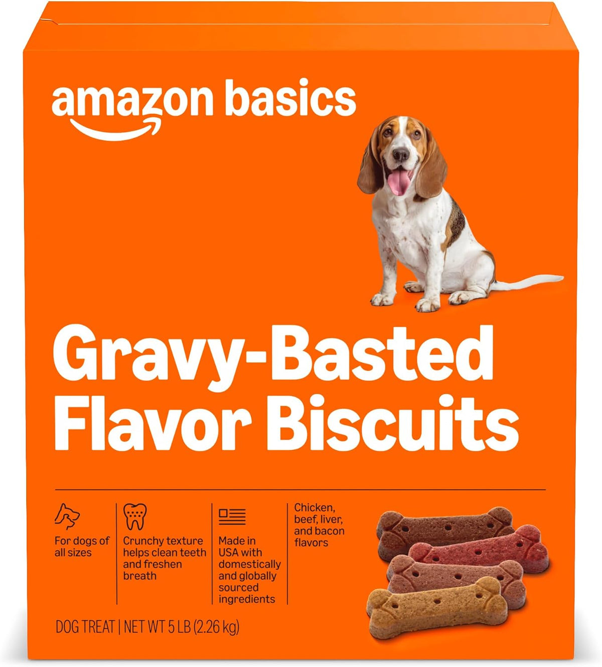 Amazon Basics Crunchy Dog Biscuits Gravy Basted Flavor Dog Treats 5 lb. Box