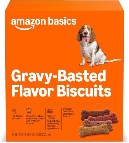 Amazon Basics Crunchy Dog Biscuits Gravy Basted Flavor Dog Treats 5 lb. Box