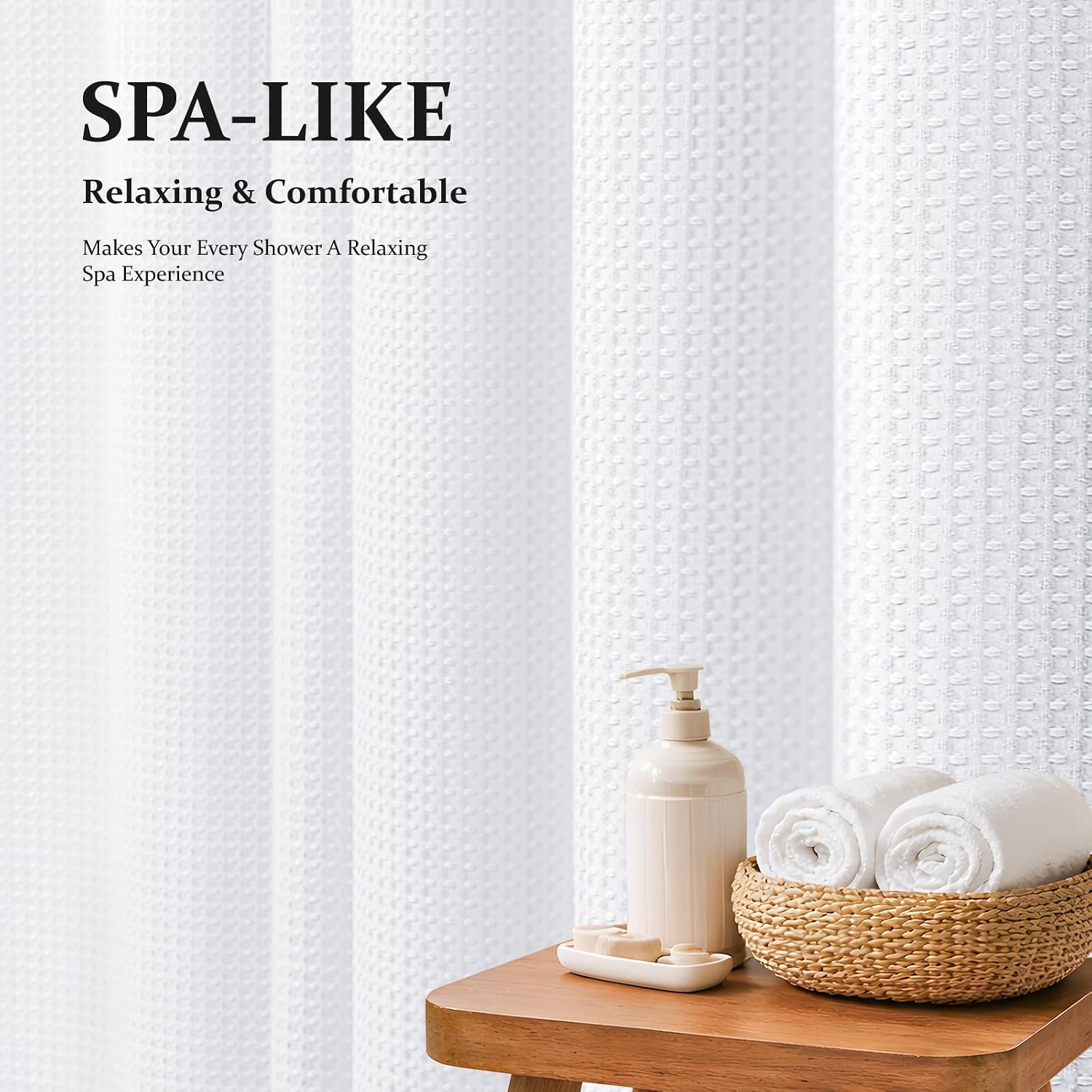 Dynamene Waffle Shower Curtain 256 GSM Heavy Duty Fabric 72"x72" White