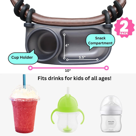 Universal Stroller Snack Tray, Cup Holder, 2-Pack Stroller Bumper Bar