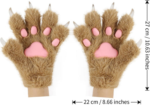 HAOAN Wolf Fox Tail Clip Ears and Gloves Set Halloween Christmas Party Costume for Women
