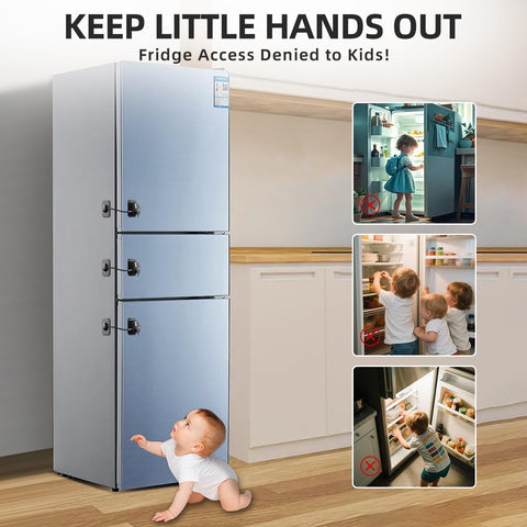 RORMGO Refrigerator Lock 2 Packs, Fridge Lock with Silicone Wire Protection Fridge Locks for Kids Easy to Use and Install Cabinet Locks with Key, Black