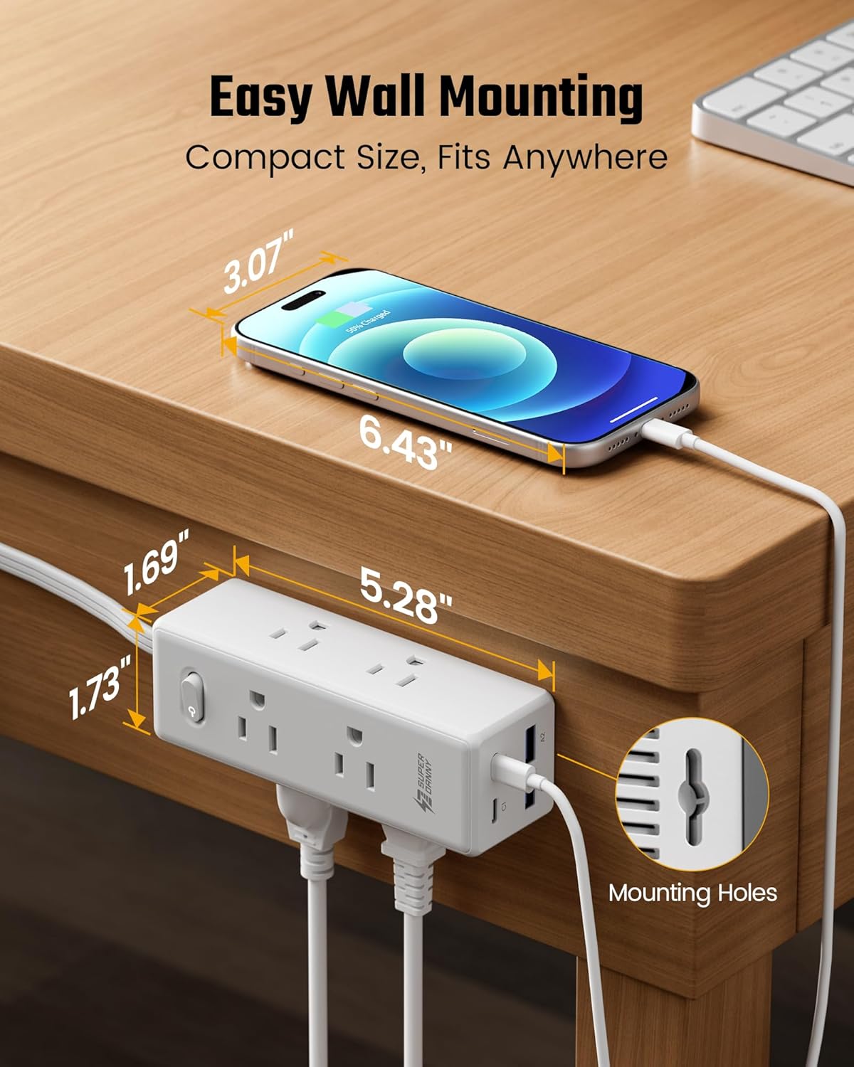SUPERDANNY 20Ft Extension Cord with Multiple Outlets, Flat Plug Power Strip