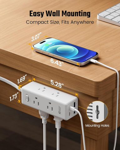 SUPERDANNY 20Ft Extension Cord with Multiple Outlets, Flat Plug Power Strip