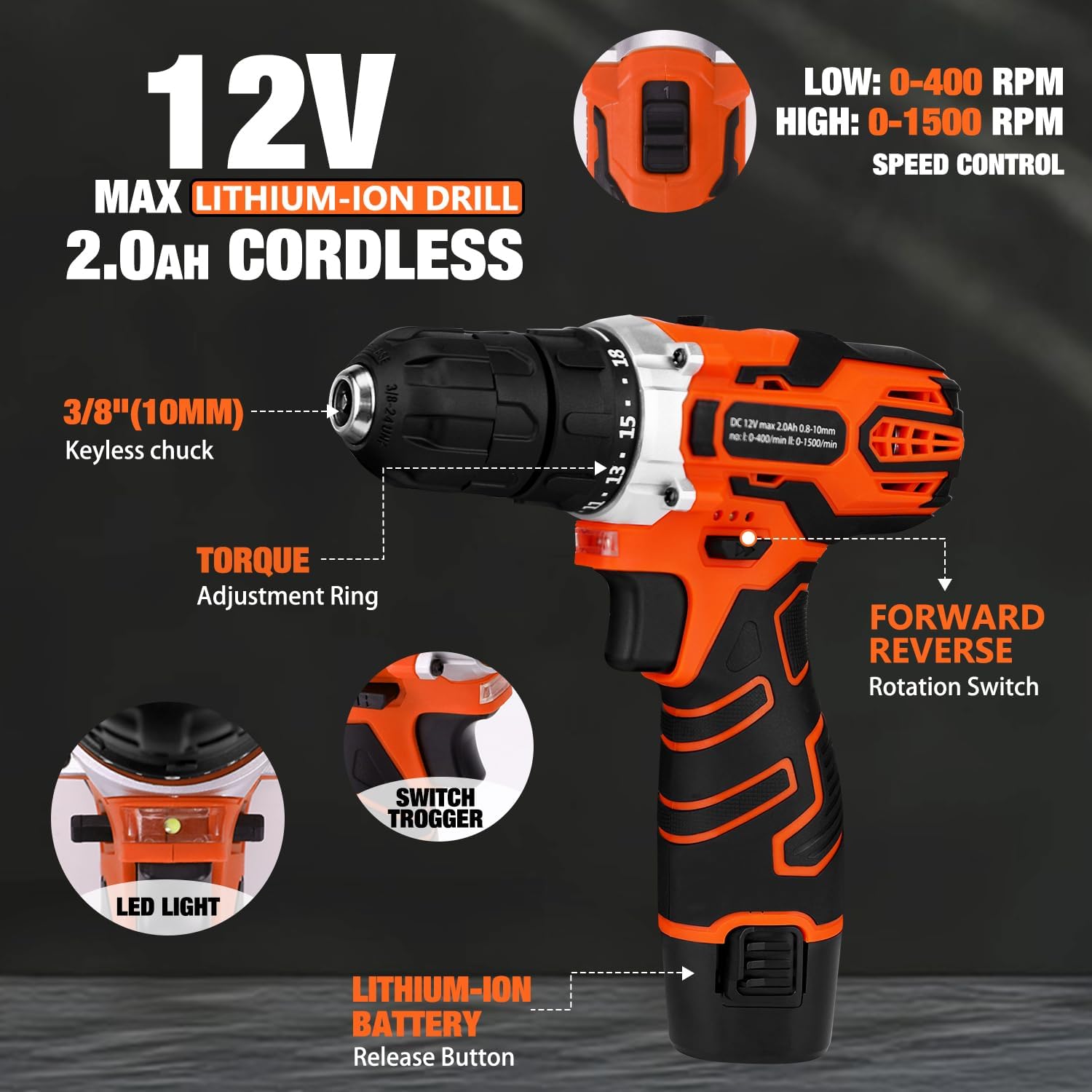 255-Piece Home Tool Kit with 12V Cordless Drill and Drawer Case