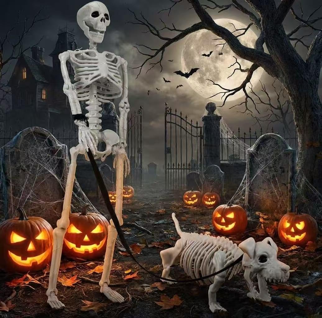 Lighted Human & Dog Skeleton Halloween Decorations Outdoor/Indoor