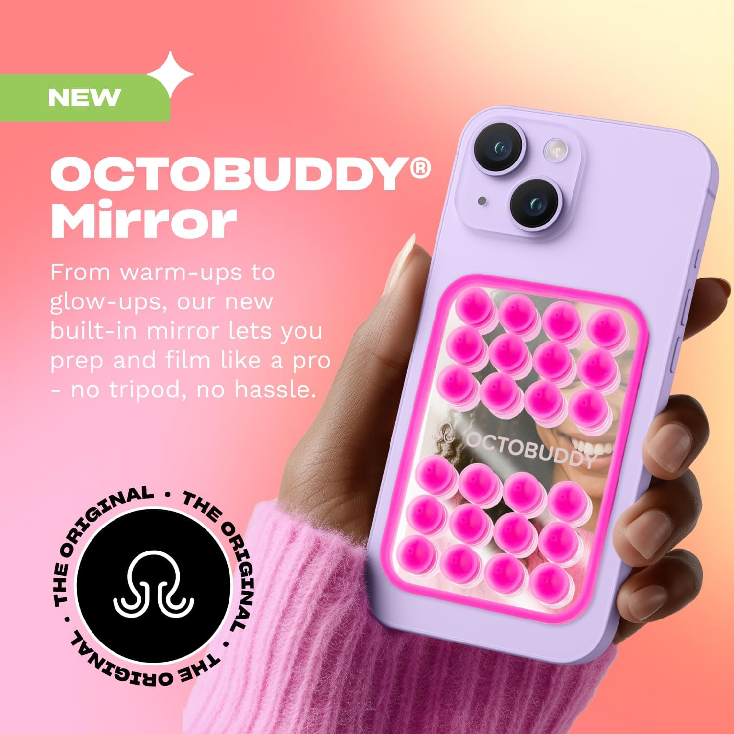 OCTOBUDDY Mirror – Amazon-Exclusive Suction Cup Phone Mount - Silver Swirl