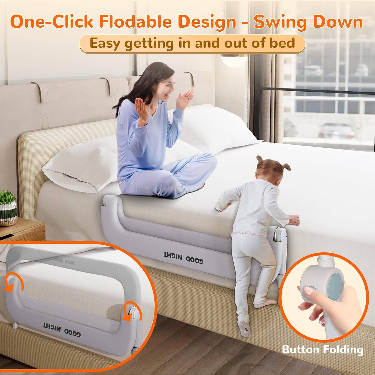 Bed Rail for Toddlers, 32 Inch Toddler Bed Rails, Bed Rail for Baby(Grey)