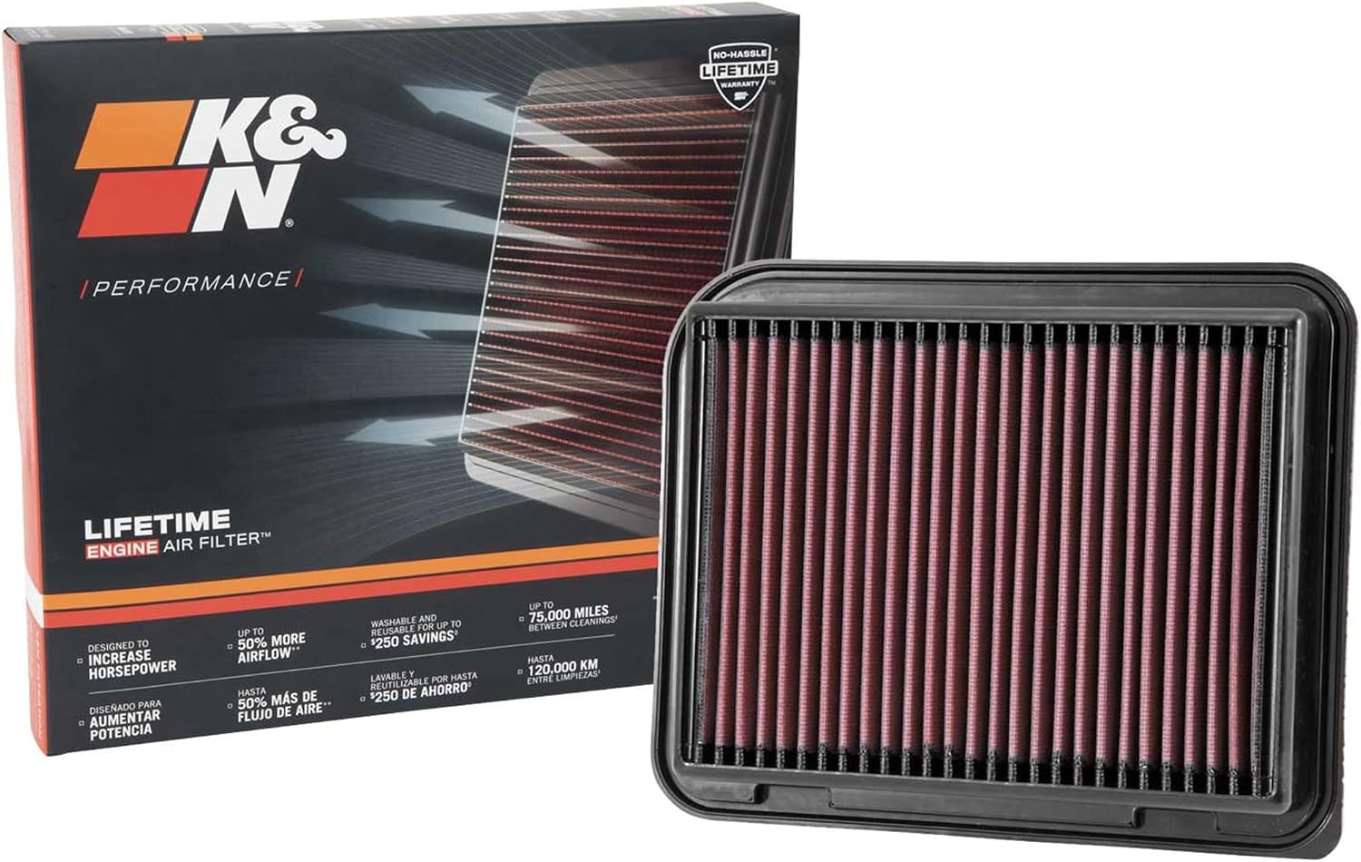 K&N High-Flow Original Lifetime Engine Air Filter: Increase Power & Accerlation, Washable, Premium: Compatible with 2003-2024 MITSUBISHI: ASX, Eclipse, Grandis, Lancer, Outlander, 33-3015