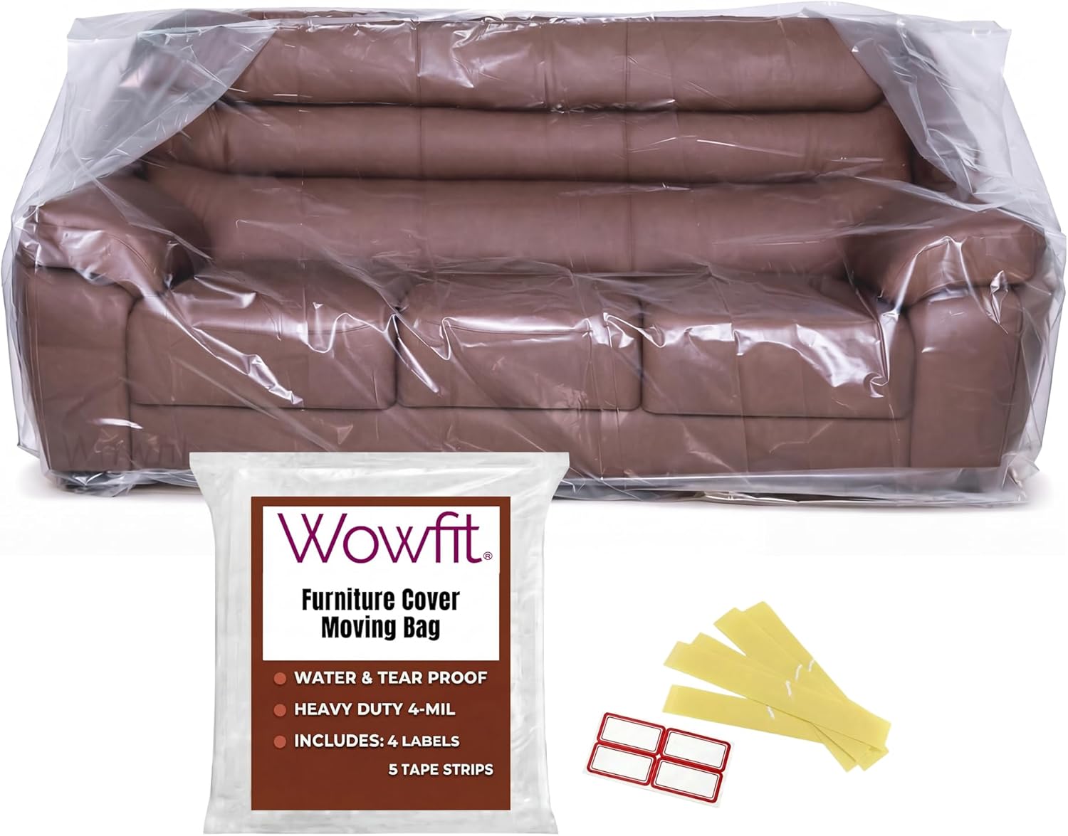 Wowfit 4mil Couch Cover for Moving, Clear Sofa Storage Bag, 92Wx42Dx62/41H
