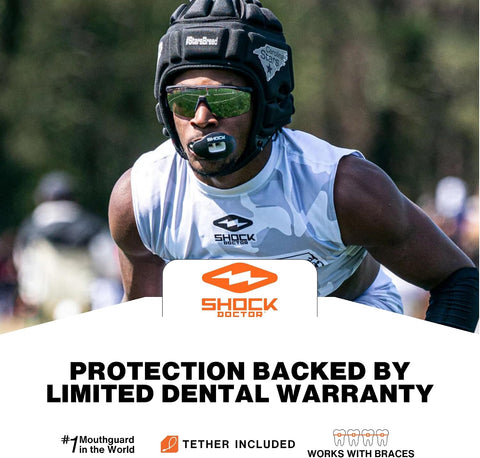 Shock Doctor Lip Guard, Adult and Youth Mouth Guard Football with Strap, Breathable Wide Opening Football Mouthpiece for Youth and Adults OSFA, Shock Doctor Mouth Guards, Max Airflow