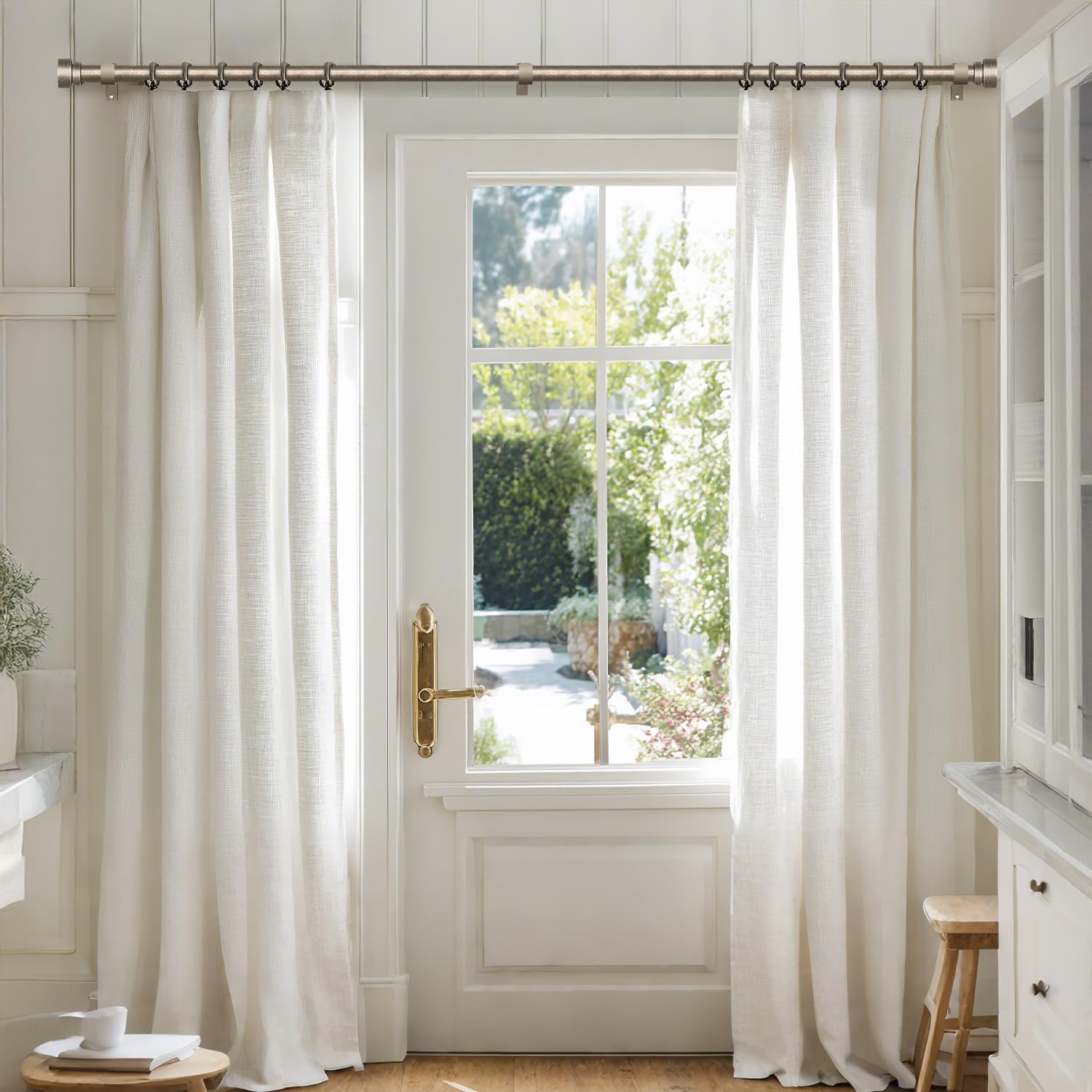 Lootkell Retro Silver Curtain Rods for Windows 28 to 48 Inches Adjustable Length Heavy Duty 1" Diameter Window Curtain Rod with Decorative Finials for Outdoor Bedroom Kitchen Living Room Farmhouse