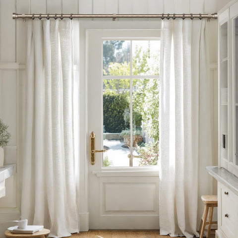 Lootkell Retro Silver Curtain Rods for Windows 28 to 48 Inches Adjustable Length Heavy Duty 1" Diameter Window Curtain Rod with Decorative Finials for Outdoor Bedroom Kitchen Living Room Farmhouse