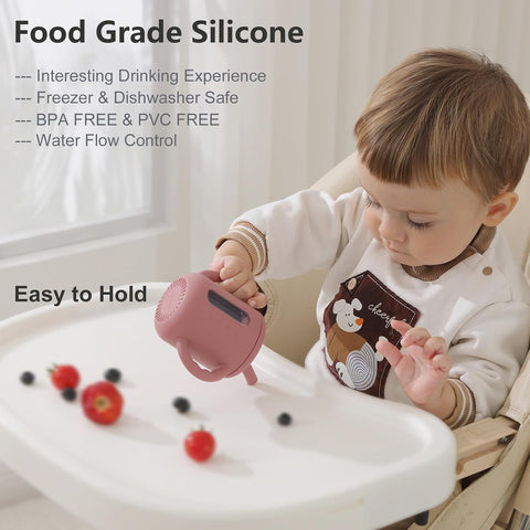 Seposeve 2 Pack Silicone Sippy Cups for Babies 6+ Months, 6 oz Straw Training Cups with Handles, Leak-Resistant Bite-to-Sip Valve, Liquid Level Window, BPA-Free, Purple Pink
