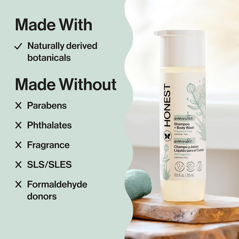 The Honest Company Shampoo & Body Wash, Tear-Free, Fragrance-Free, 10 fl oz