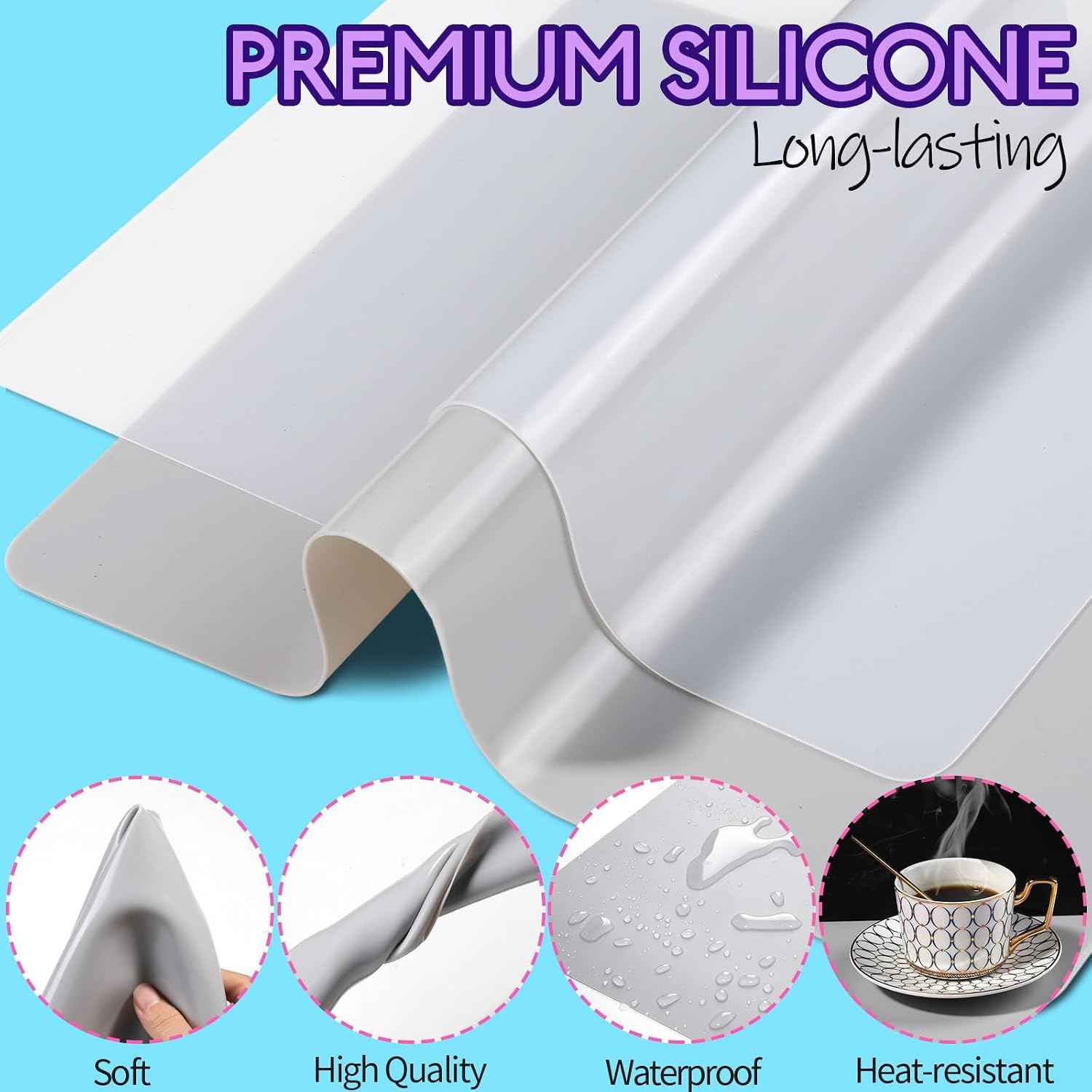 LEOBRO Silicone Mats for Crafts, 2 Pcs 11.69" x 8.26" Silicone Mats for Resin, Paint Clay Play Dough Mat, DIY Arts and Crafts, Light Gray & Clear