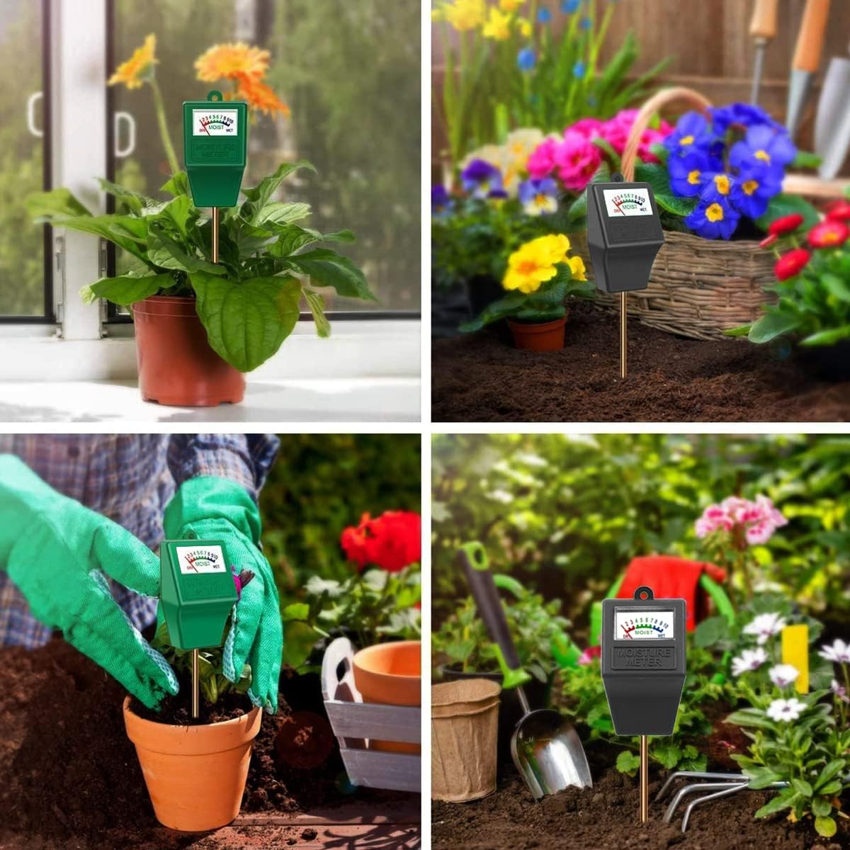Soil Moisture Meter,2 Pack Plant Hygrometer Moisture Sensor Plant Water Monitor for Potted Plants,Garden,Farm, Lawn(No Battery Needed)-Green+Black
