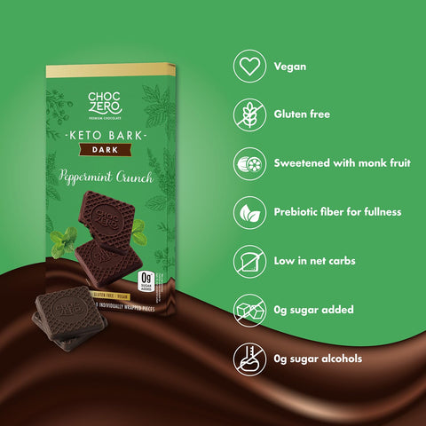 ChocZero Sugar Free Dark Chocolate Peppermint Crunch Bark, Vegan, 4 Pack