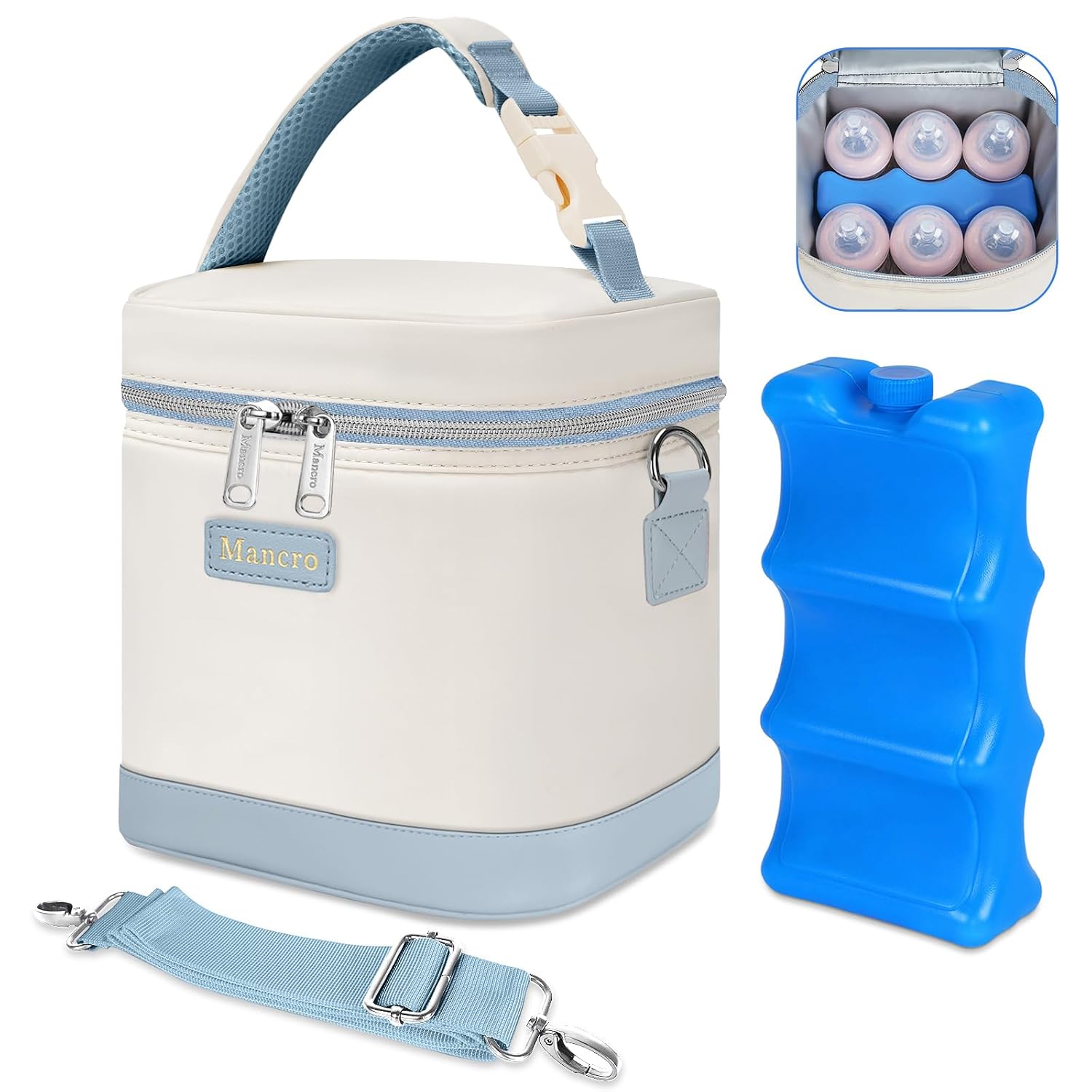 Mancro Baby Bottle Bag with Insulated Cooler, Fits 6 Baby Bottles Up to 9oz